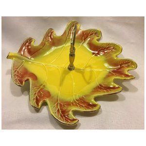 Vintage California Pottery Leaf Dish With Handle Mid Century Modern Hand Crafted